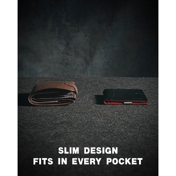 Wallet for Men Slim 11 Credit Card Holder Slots Red Leather RFID Blocking Money - Picture 5 of 6